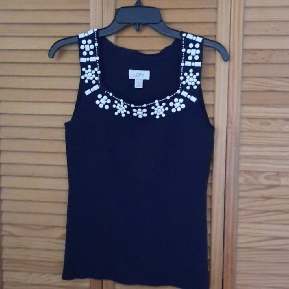 Ann Taylor Loft Blue Tank Top with White Beading